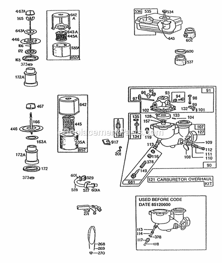 Carburetors And Air Cleaners Diagram and Parts List for 080301-9431-51  Briggs and Stratton Engine